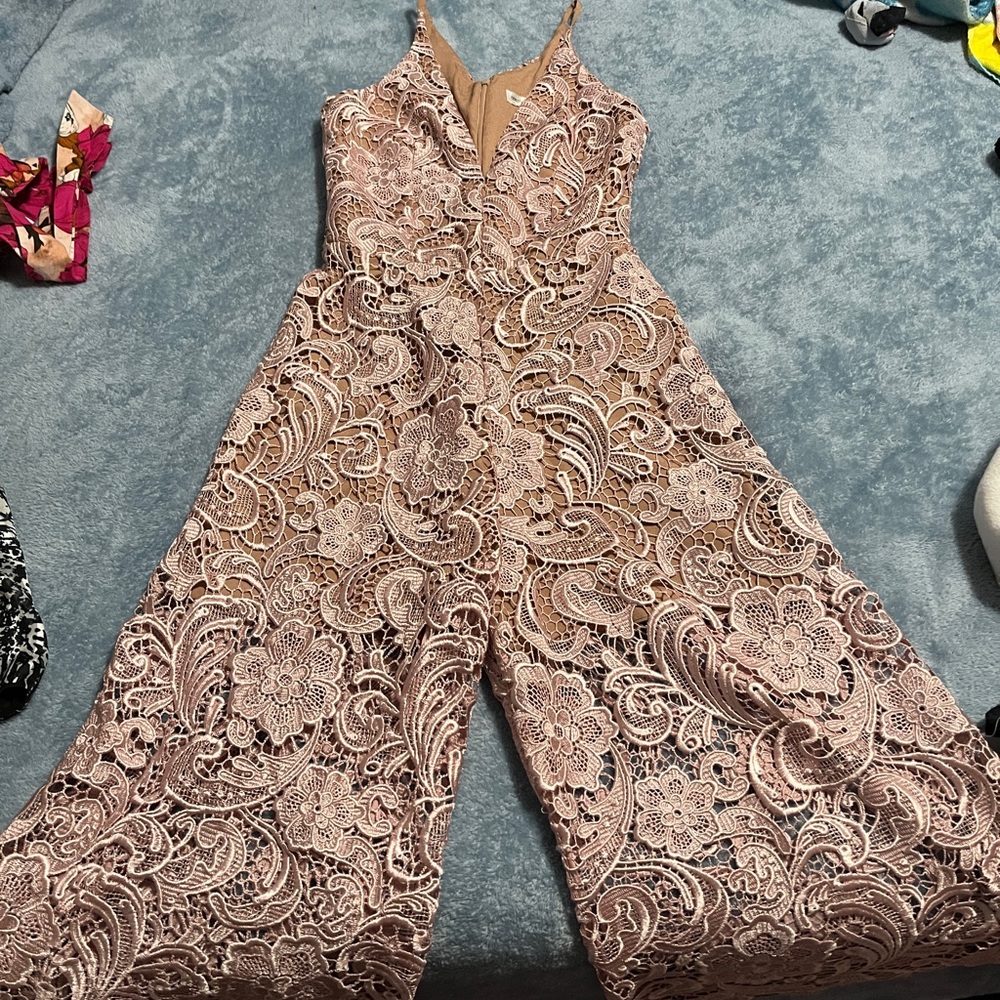 Dress the Population Lace Jumpsuit in Blush